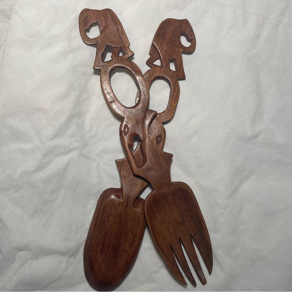 Elephant wooden hand crafted salad fork and spoon